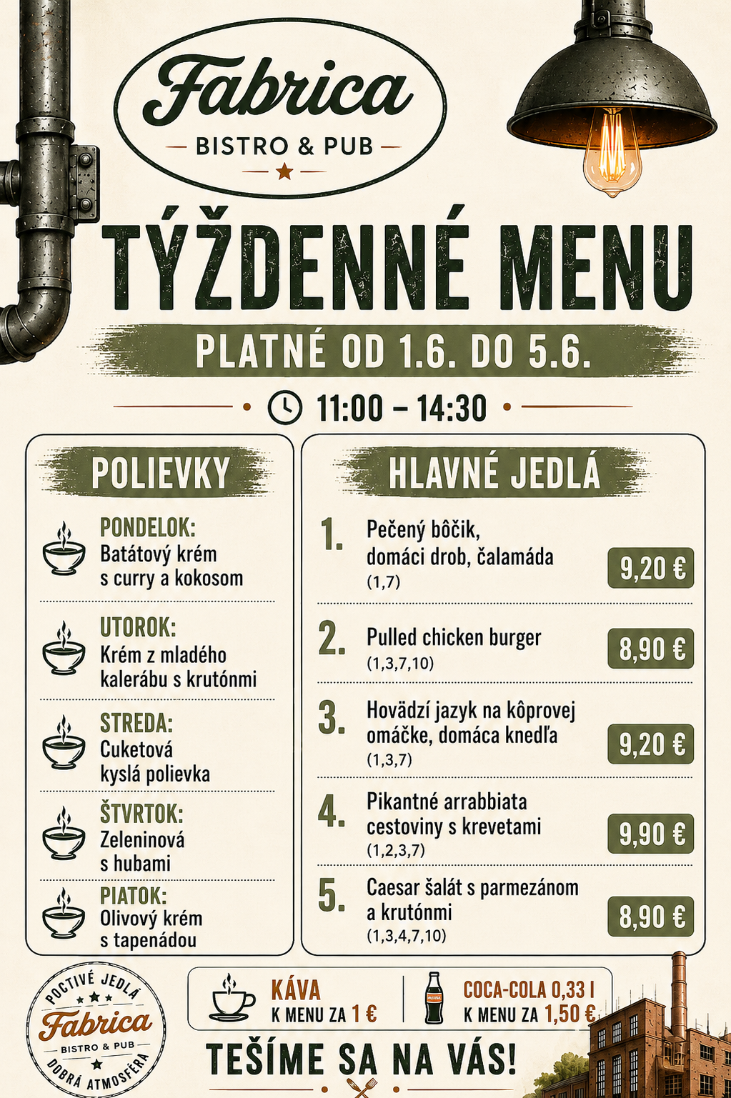 Týždenné menu Fabrica Bistro